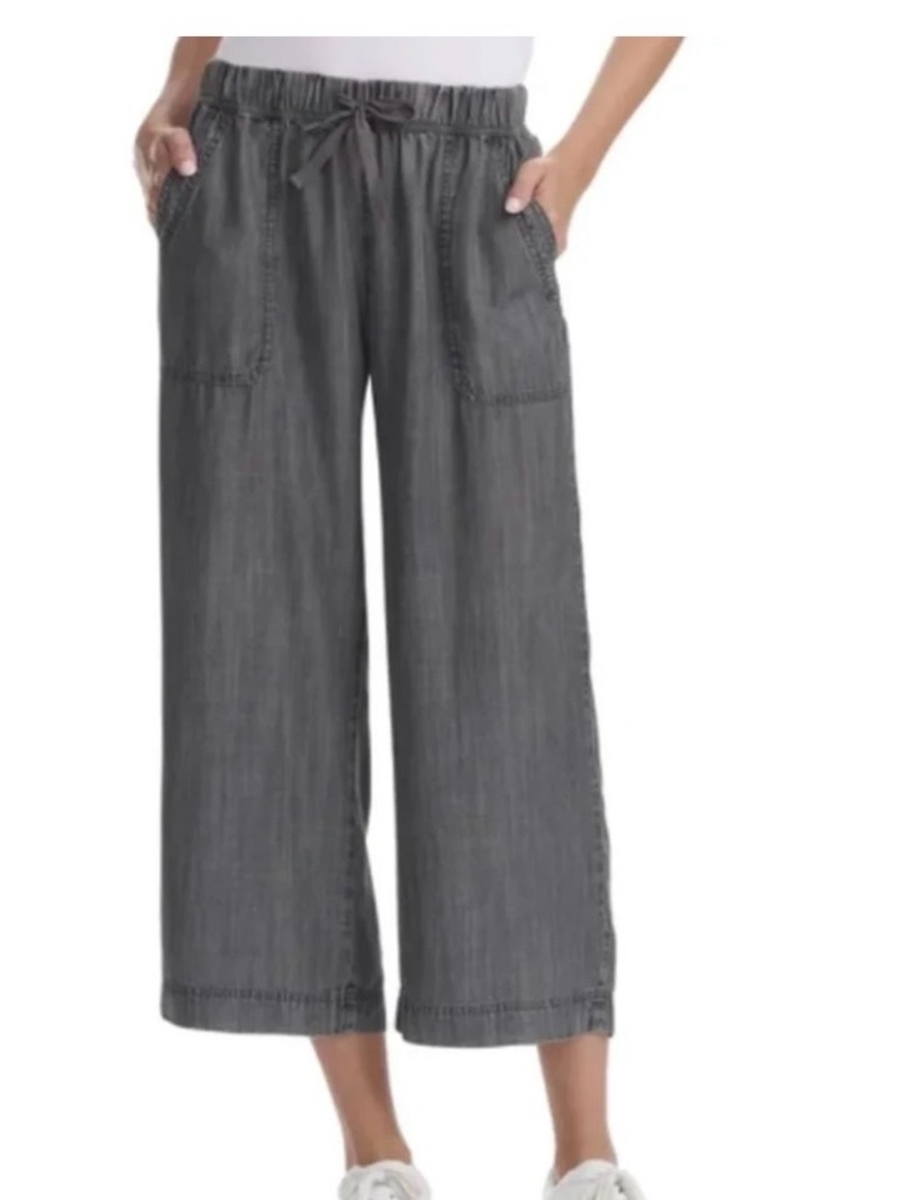 Splendid Wide Leg Cropped Pull-On Summer Weight Lyocell Pants Charcoal Gray XL